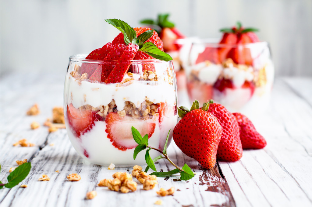 A beautifully made strawberries and cream desert